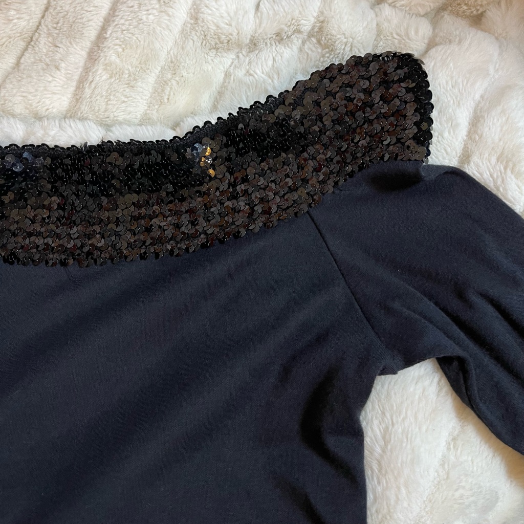Vtg Lerner S 70s 80s Sequin Accent Black Off Shoulder Dressy Spring Fall Top